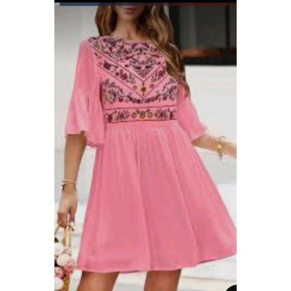 Kirundo S Babydoll Dress Embroidered Ruffle Sleeve Flowy Festival Boho Femanine